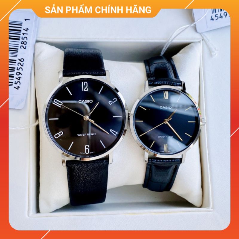 Đồng hồ đôi nam nữ dây da chính hãng Casio MTP-VT01L-1B2