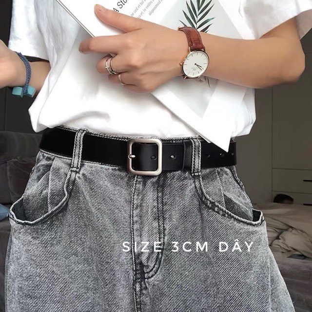Dây lưng nam nữ unisex Simsimshop mặt vuông TL003 dây nịt thắt lưng nữ nam bản to da đẹp học sinh viên đục sẵn lỗ nhỏ