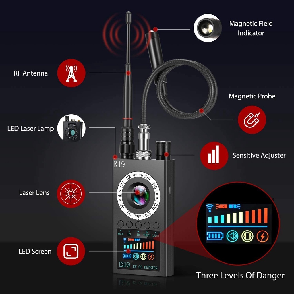Máy dò thiết bị Nghe lén, Camera, GPS, Từ trường K19 RF Detector