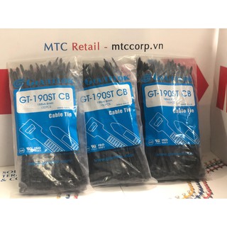 Túi 100 Dây thít, dây rút nhựa màu đen 190×4.8mm cao cấp GT190STCB nhập khẩu Giantlok-Thái Lan