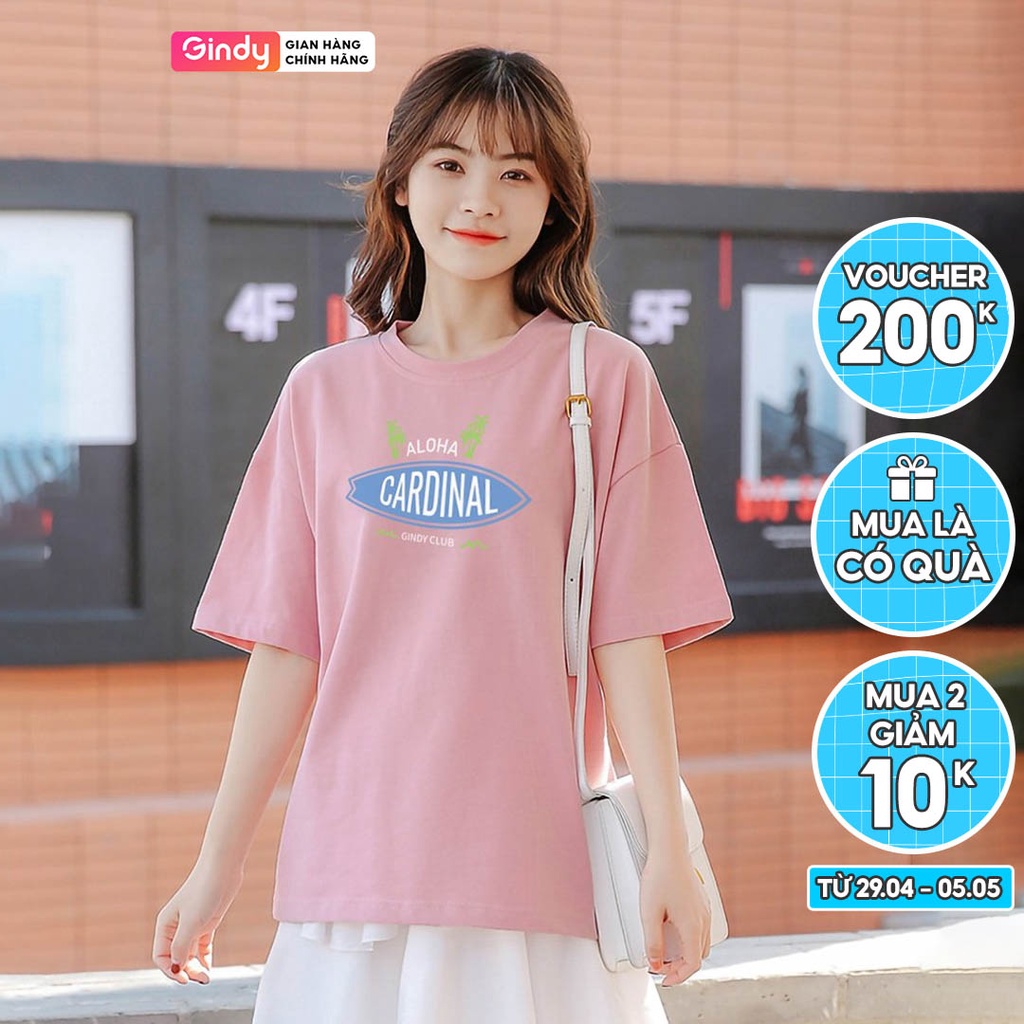 Áo phông in hình nữ GINDY Aloha cổ tròn unisex basic tay lỡ chất liệu cotton thoáng mát A6131