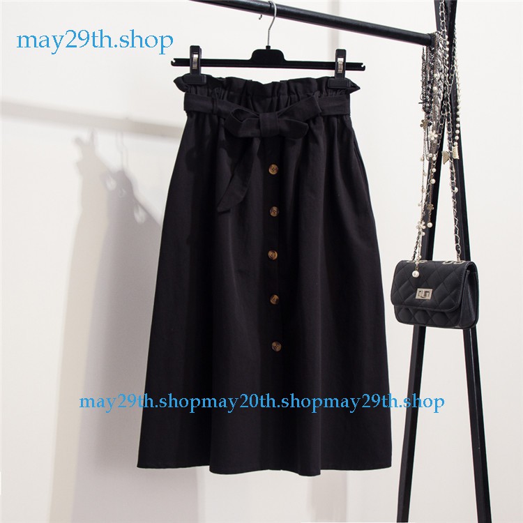 Sẵn hàng Chân váy kaki dáng dài kèm đai thắt đính khuy Vintage Hàn Quốc