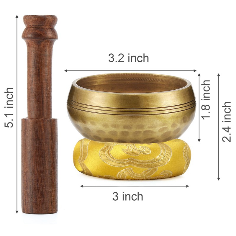 Bộ chuông mõ gõ kiểu tây tạng + mõ gõ bằng gỗ + miếng lót 3.2inch