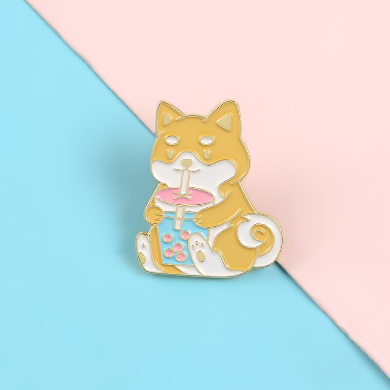 Ghim cài áo QIHE JEWELRY hình chú chó Shiba hoạt hình thích hợp làm quà tặng cho bạn bè