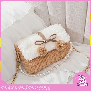 Túi handmade tự đan Pom Pom, phụ kiện đan túi