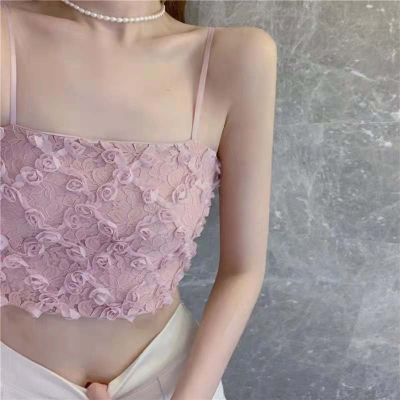 Áo bra 2 dây hoa hồng dáng croptop Quảng châu cực xinh bra10