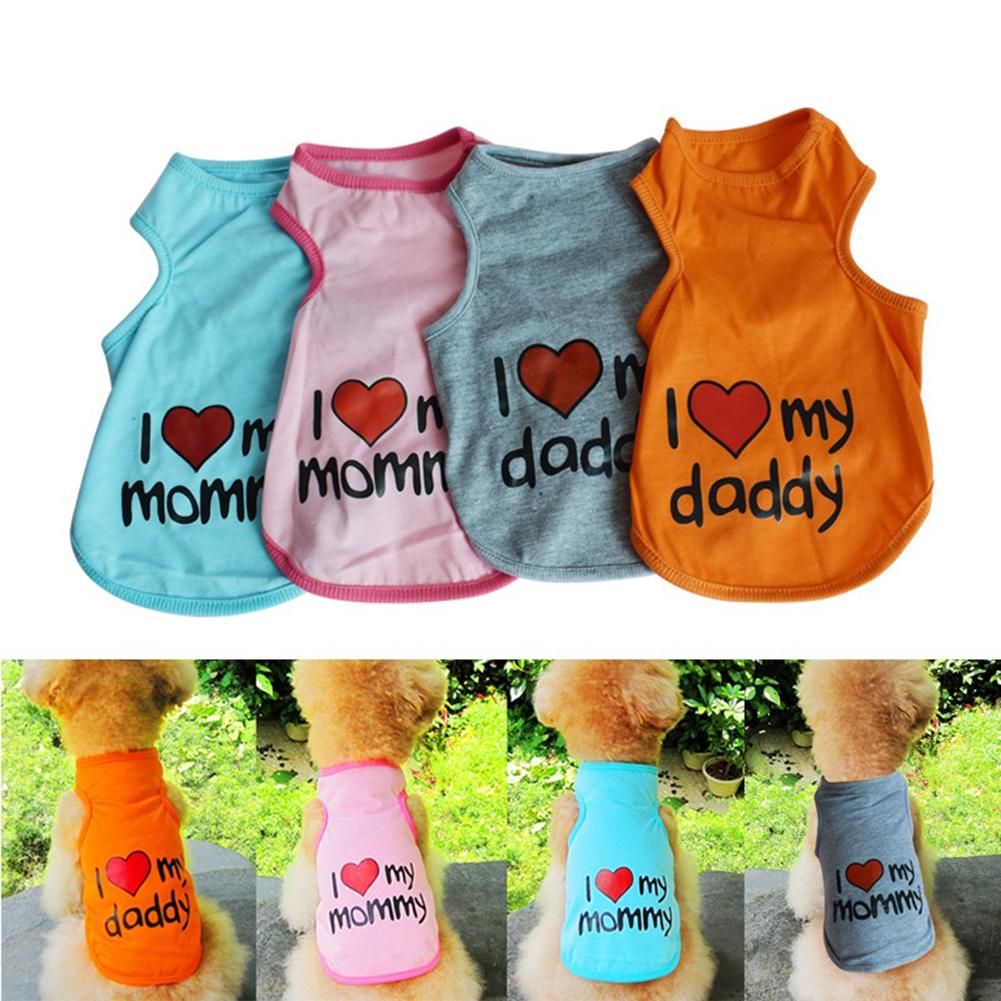 🐶SD Classic Love Mommy & Love Daddy Print Dog Vest Unisex Puppy Cat T Áo sơ mi không tay Quần áo Chó dễ thương Quần áo