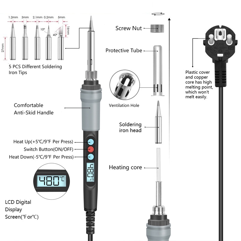 Mỏ hàn thiếc Dụng Cụ Hàn Điện 90W Kỹ Thuật Số Có Thể Điều Chỉnh Nhiệt Độ Bên Trong