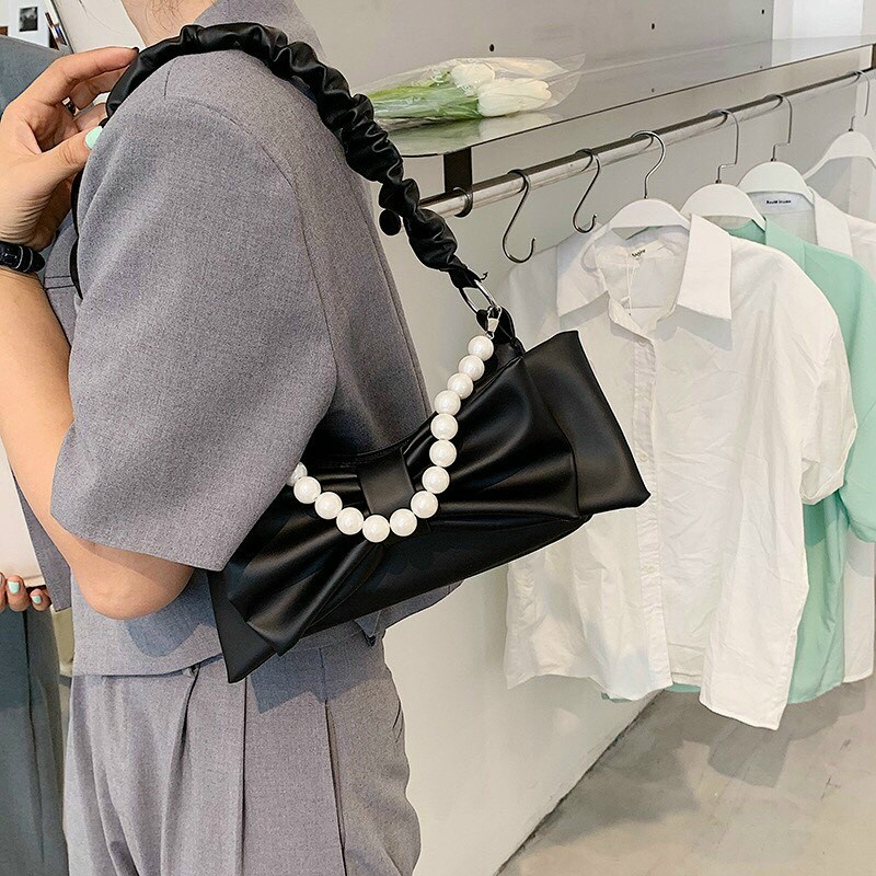 Túi xách nữ thời trang đeo chéo nơ kèm chuỗi ngọc mẫu mới nhất 2021 TKNANO - HÌNH THẬT