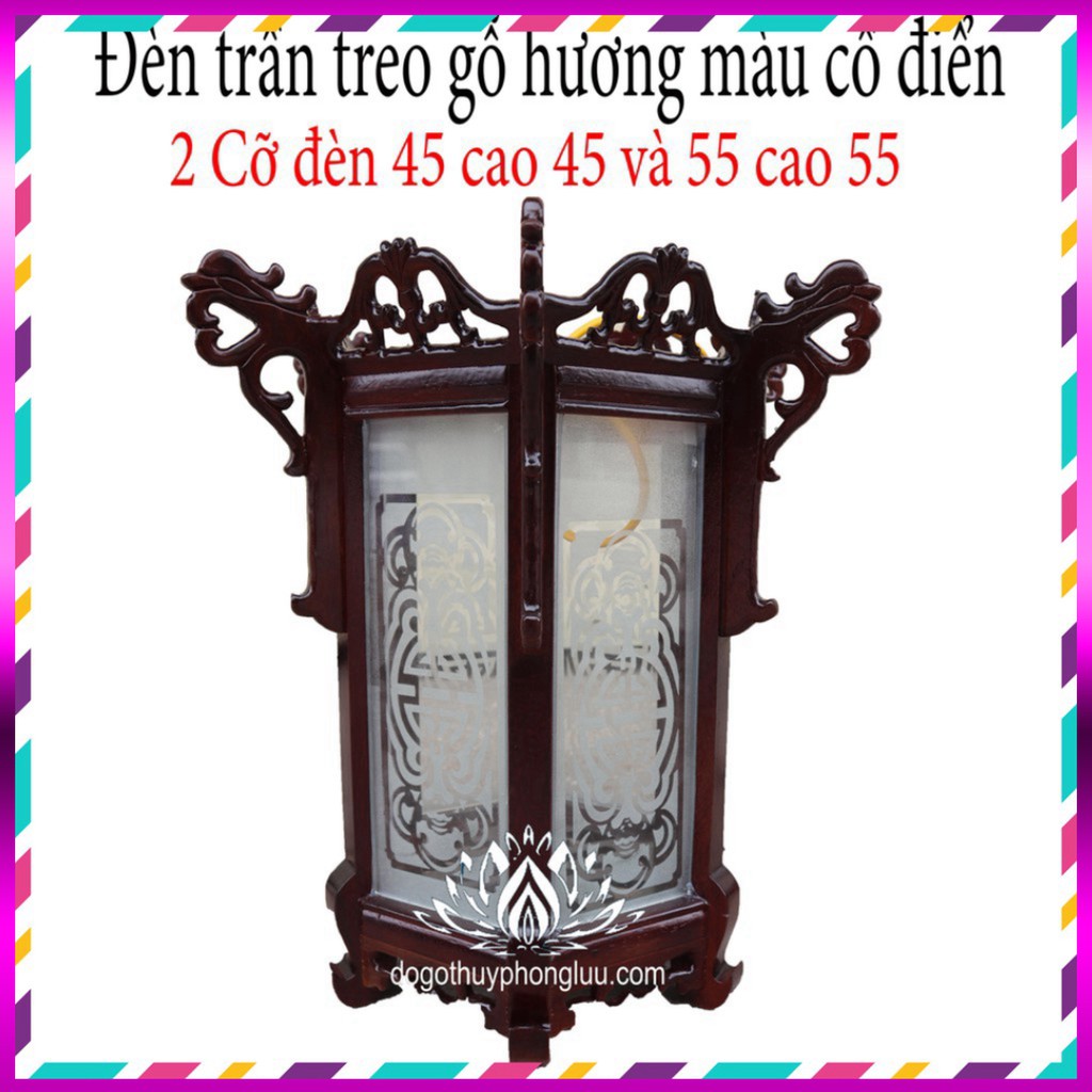 GIÁ GỐC  Đèn trần treo gỗ hương kính màu tối giả cổ 2 cỡ đèn