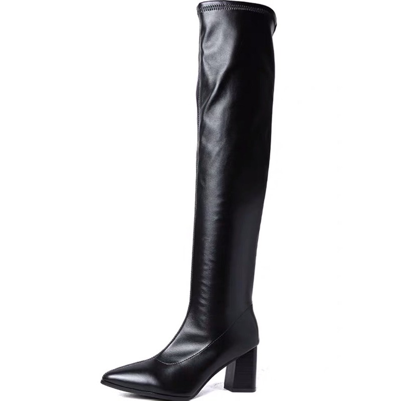 [CÓ SẴN] Boots đùi nữ mũi nhọn da lộn lót lông ôm chân gót cao 7cm không khoá | BigBuy360 - bigbuy360.vn