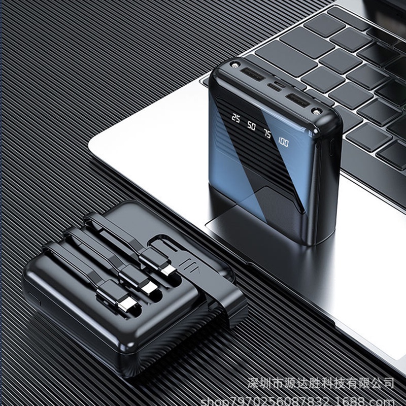 100000Pin Sạc Dự Phòng Mini Hai Cổng USB Có Màn Hình Kỹ Thuật Số Và Sạc Nhanh Tích Hợp 3 Dây Cáp Sạc Ngoài Cho Điện Thoại Type C