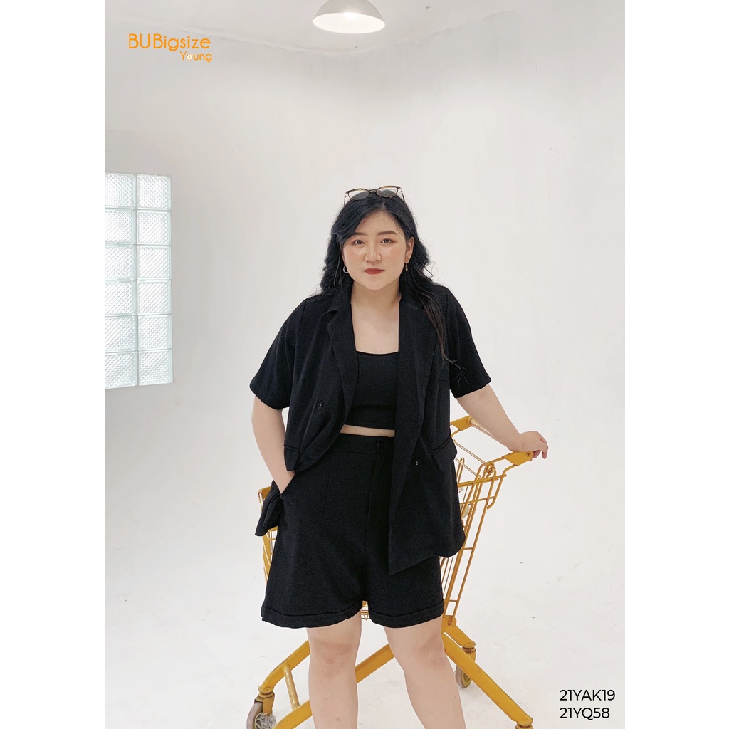 Quần sooc gấu lơ vê BIGSIZE 55kg đến 95kg - 21YQ58 - [BU Bigsize Young]