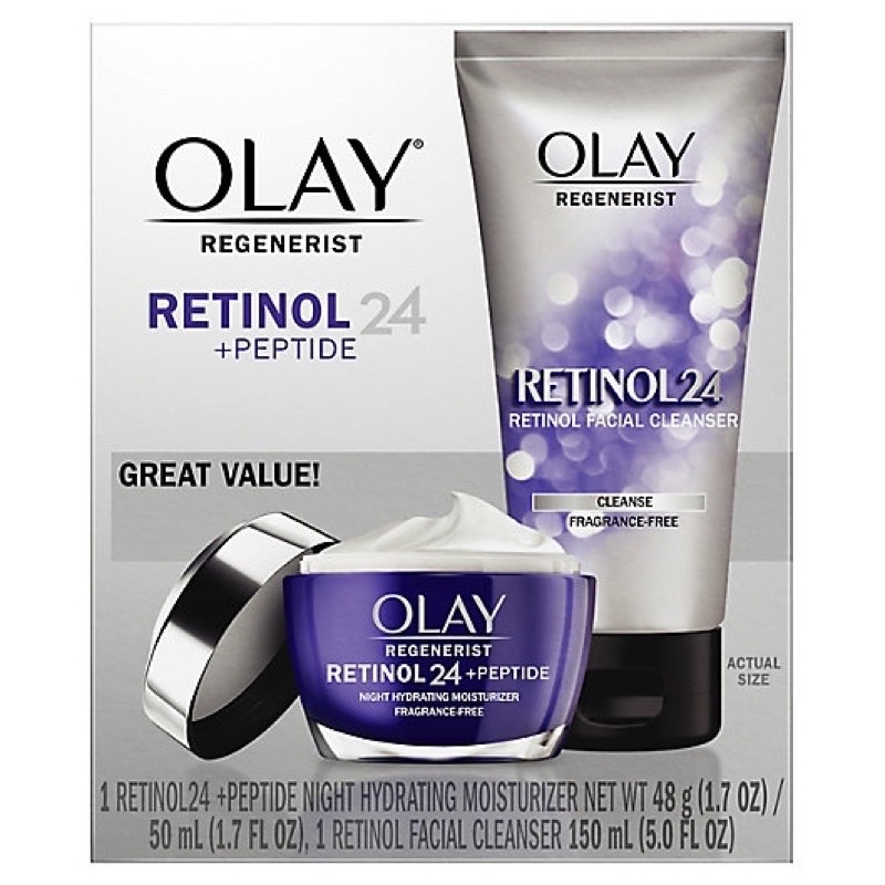 Set kem dưỡng và sữa rửa mặt Olay Regenerist Retinol 24 +Peptide Moisturizer 48g + Cleanser 150ml