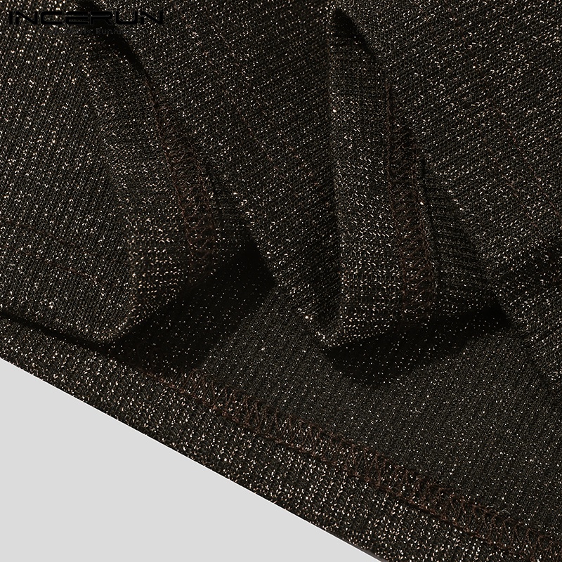 Áo INCERUN cổ rùa không tay màu trơn ánh kim ôm vừa vặn cho nam mặc thường ngày