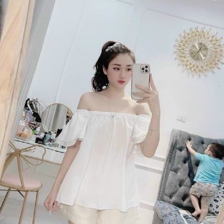 Áo kiểu nữ bánh bèo cánh tiên áo trễ vai bo chun form rộng xinh xắn tiểu thư PANOSI - Mã A398