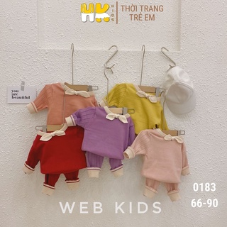 Bộ len cho bé gái từ 0-3 tuổi,cổ đính nơ xinh xắn, chất len 2 lớp cao cấp mềm mịn, ko bai nhão xù - HK KIDS (mã 0183)