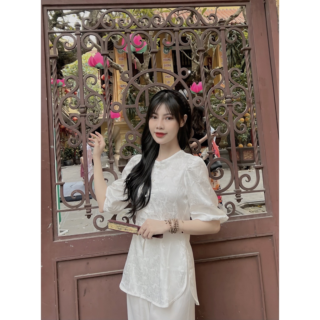 Bộ Đi Lễ Chùa Nữ - Đồ Lam Đi Chùa Bộ Lụa Tay Bồng Cao Cấp Chất Mềm Mịn Mặc Cực Thoải Mái Duyên Dáng