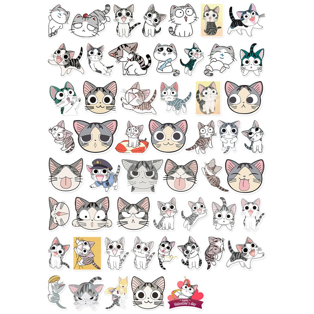 [Set 53 Cái] Sticker hình chú mèo cute dán trang trí laptop, mũ nón bảo hiểm, vali, xe tay ga, ván trượt - DB.038