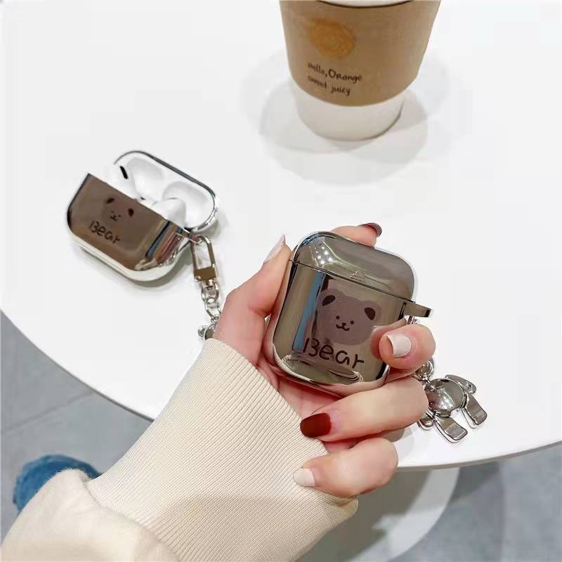 Vỏ bảo vệ hộp sạc tai nghe bằng silicon Bear họa tiết hoạt hình mạ điện cho AirPods Pro AirPods 1 AirPods Pro 2nd  Airpods 3