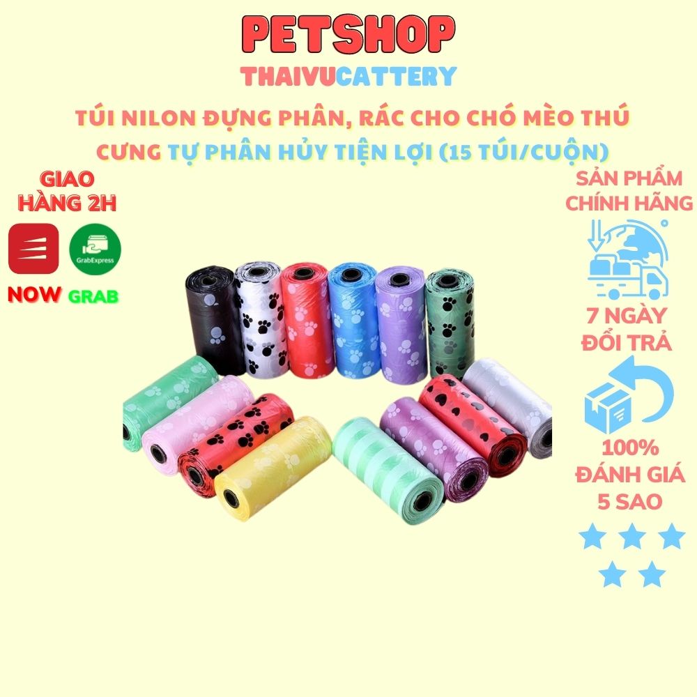 Túi Nilon Đựng Phân, Rác Cho Chó Mèo Thú Cưng Tự Phân Hủy Tiện Lợi (15 túi/cuộn)