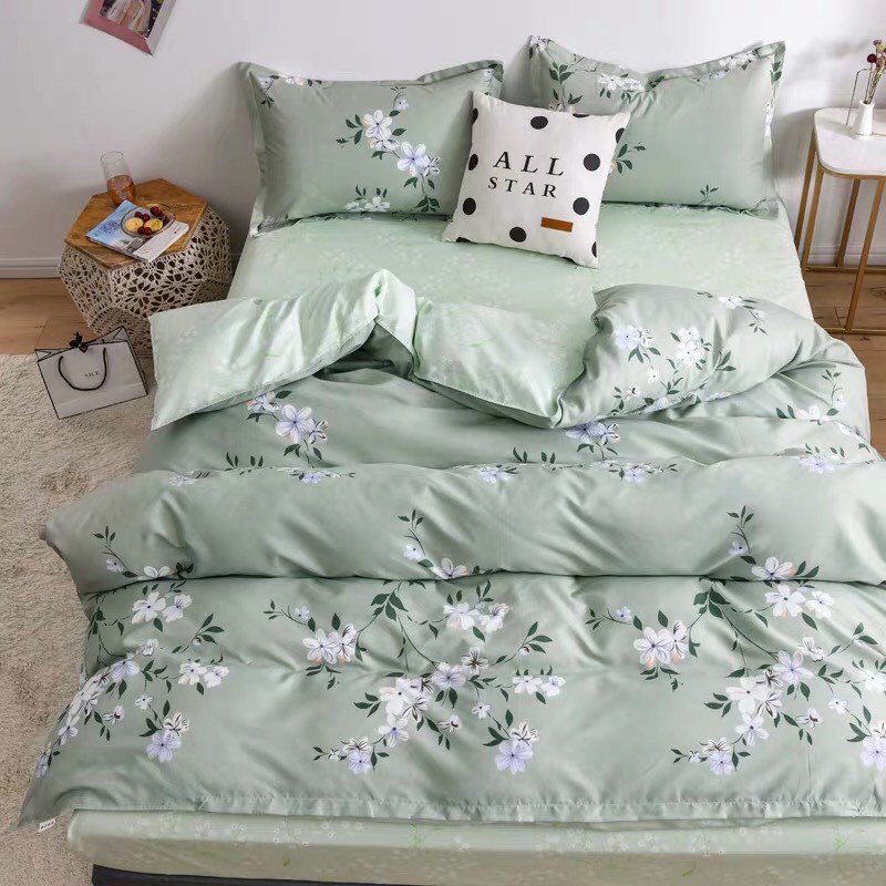 Bộ Chăn ga cotton poly Emmidecor cao cấp- mẫu HOA XANH 123 giá tốt