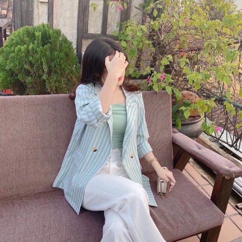 Áo vest nữ form rộng kẻ sọc , áo khoác blazer kẻ sọc phong cách hàng quốc chất mịn đẹp | BigBuy360 - bigbuy360.vn