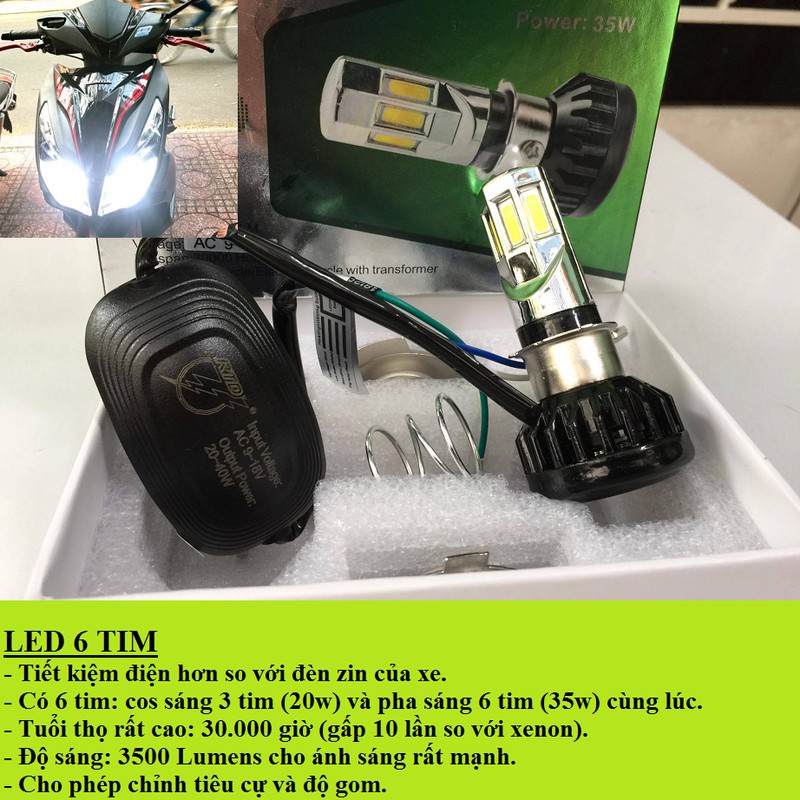 Đèn Pha Led 6 Tim Cực Chất, Đèn Pha Led 6 Tim Xịn Rtd chân đa năng - BẢO HÀNH 6 THÁNG