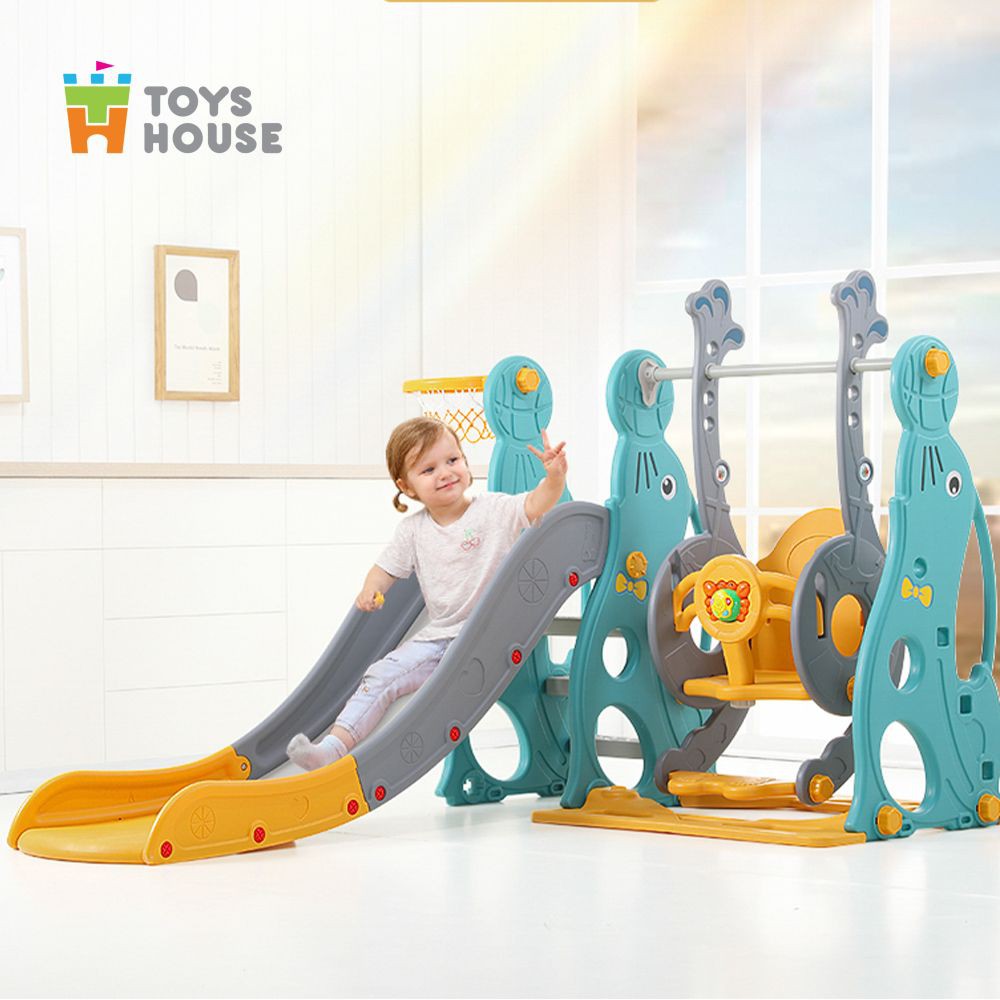 Xích đu kèm khung bóng rổ và cầu trượt, đồ chơi vận động cho bé Toys house WM19019, hàng chính hãng cao cấp