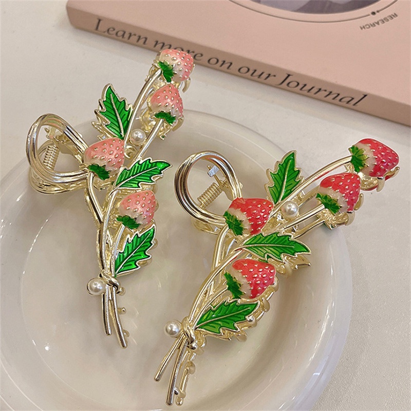 Haimeikang Kẹp Tóc Kim Loại Hình Hoa / Dâu Tây Đính Ngọc Trai Nhân Tạo Phong Cách Hàn Quốc