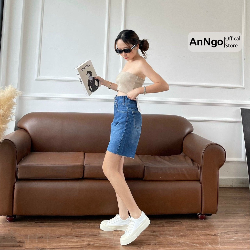 Quần jean ngố nữ ống rộng lưng cao, vải jean denim không co giãn bền đẹp, dễ phối đồ AnNgo - AT221