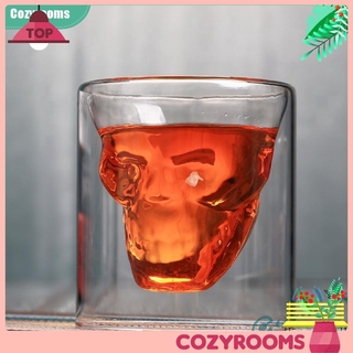 ღCM Skull Double Layer Transparent Glass Cup Beer Cup for Home Bar Beer Water