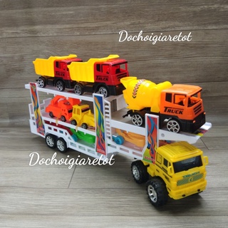 Đồ chơi xe container trớn 3 tầng chở 8 ô tô con cho bé (ảnh thật)