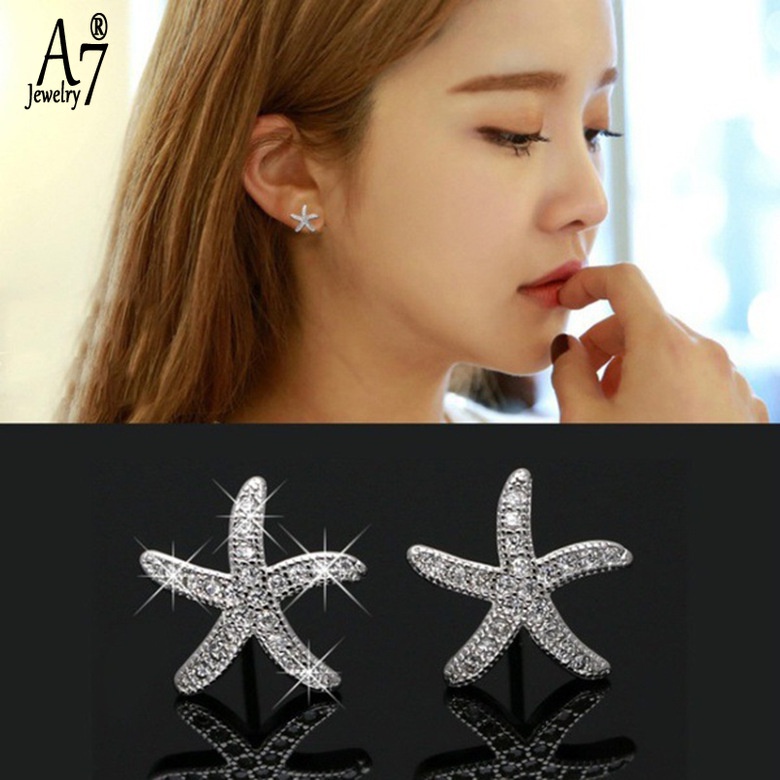 Hoa tai hình sao biển đính đá toàn diện phong cách thời trang Âu Mỹ