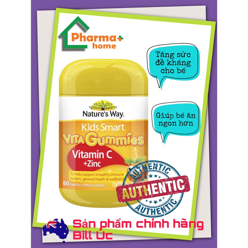 Kẹo dẻo Nature's Way Vita Gummies bổ sung Vitamin C và Kẽm cho bé, 60 viên