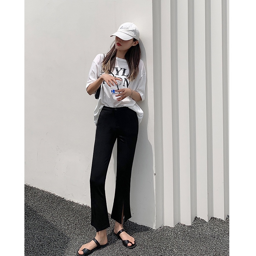 Quần Ống Rộng Lưng Cao Màu Đen Size Lớn 54456 Thời Trang Cho Nữ