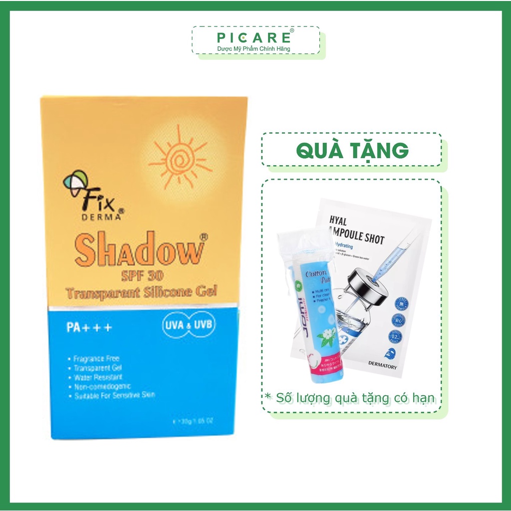 Gel chống nắng cho da mụn nhạy cảm Fixderma Shadow SPF30 Transparent Silicone Gel 30g