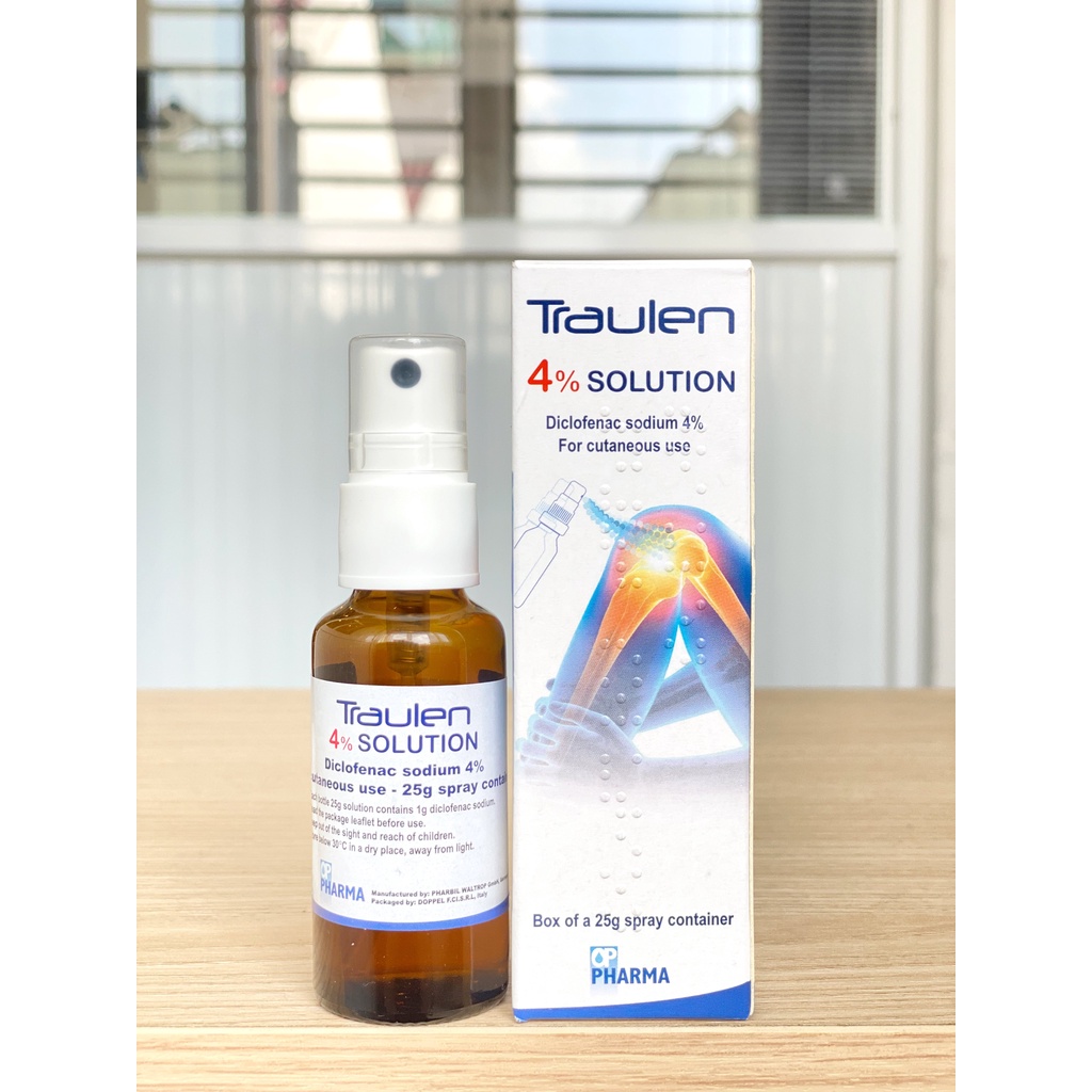 Chai xịt Traulen 4% Solution 25g- Xịt giảm đau vai, đau cơ, đau khớp, bầm tím, bong gân, căng cơ