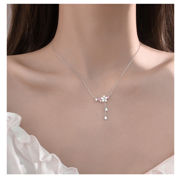 Dây chuyền bạc 925 mặt hình hoa anh đào đính đá zircon thời trang cho nữ