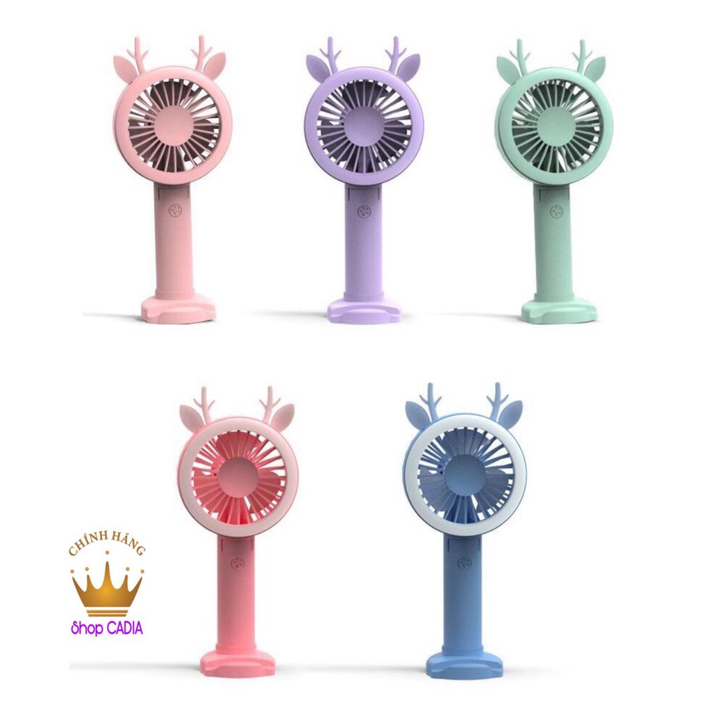 Quạt mini cầm tay tích hợp đèn Lef, chân để điện thoại [Tặng kèm 4 tai cực xinh]