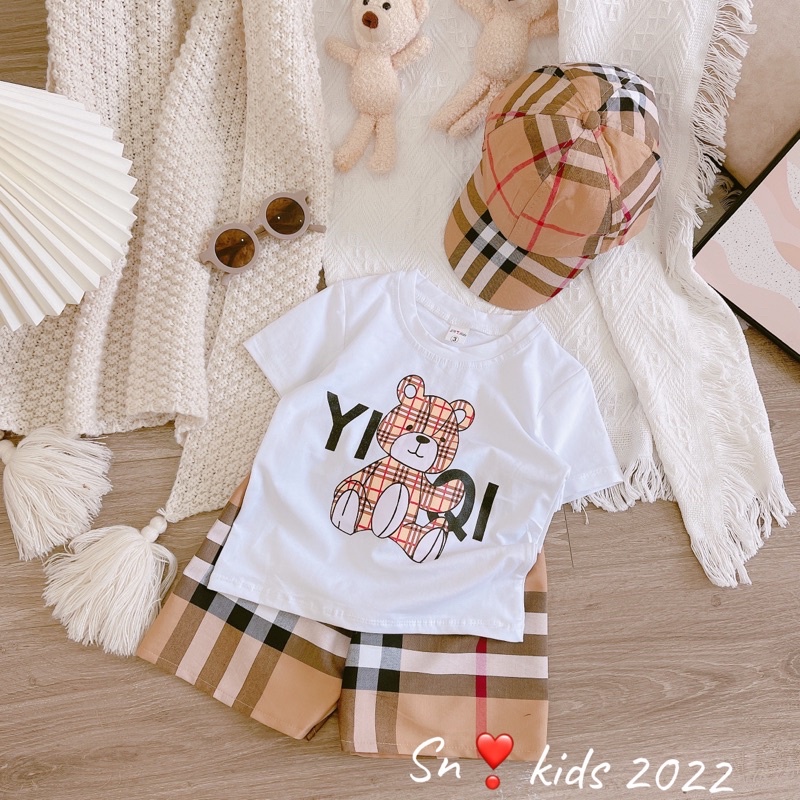 [SET BÉ TRAI] Bộ gấu BBR kèm mũ lưỡi trai cho bé