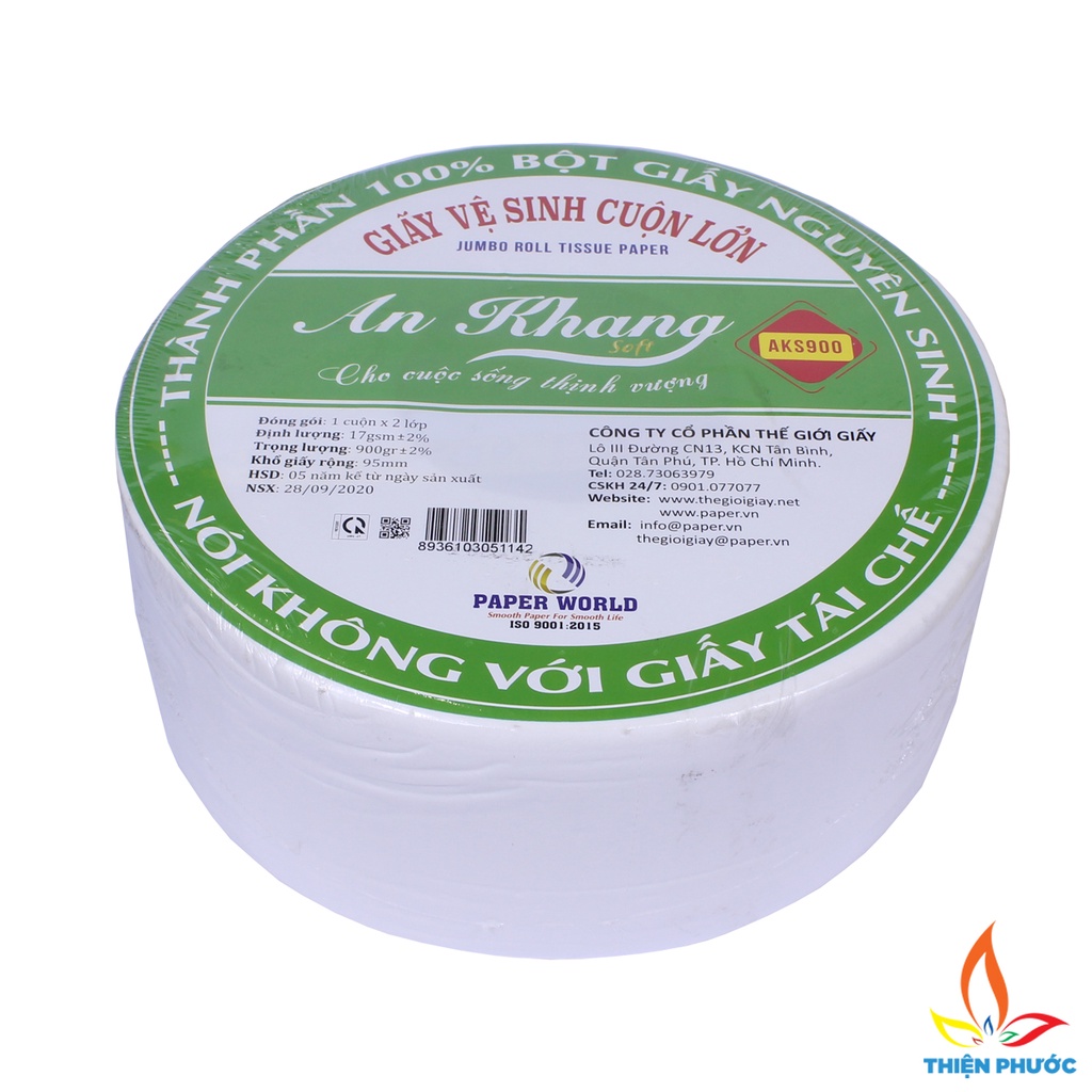 Giấy vệ sinh cuộn lớn An Khang 900g - Giấy cuộn công nghiệp 2 lớp SUKADO GIAYVS01