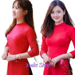 Áo dài truyền thống đỏ 02 tà chất liệu lụa mỹ cao cấp