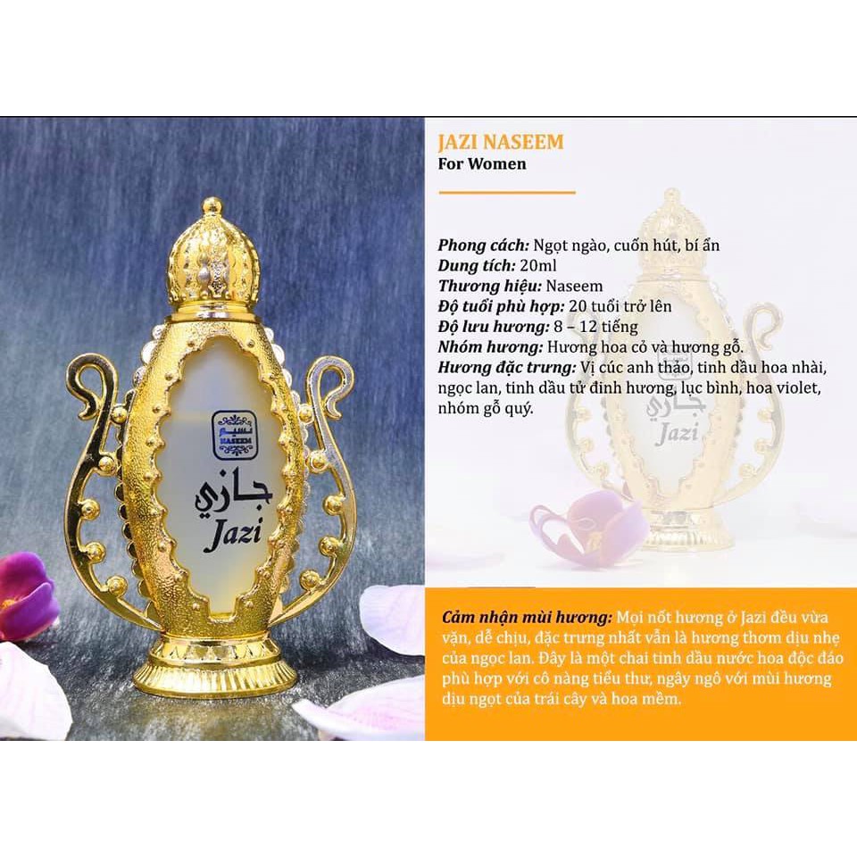 Jazi Naseem (Dubai King) _ Tinh Dầu Nước Hoa Dubai Jazi Naseem 20ml Nữ Ngọt Ngào Nữ Tính Bánh bèo, nhẹ nhàng, ngọt ngào | BigBuy360 - bigbuy360.vn