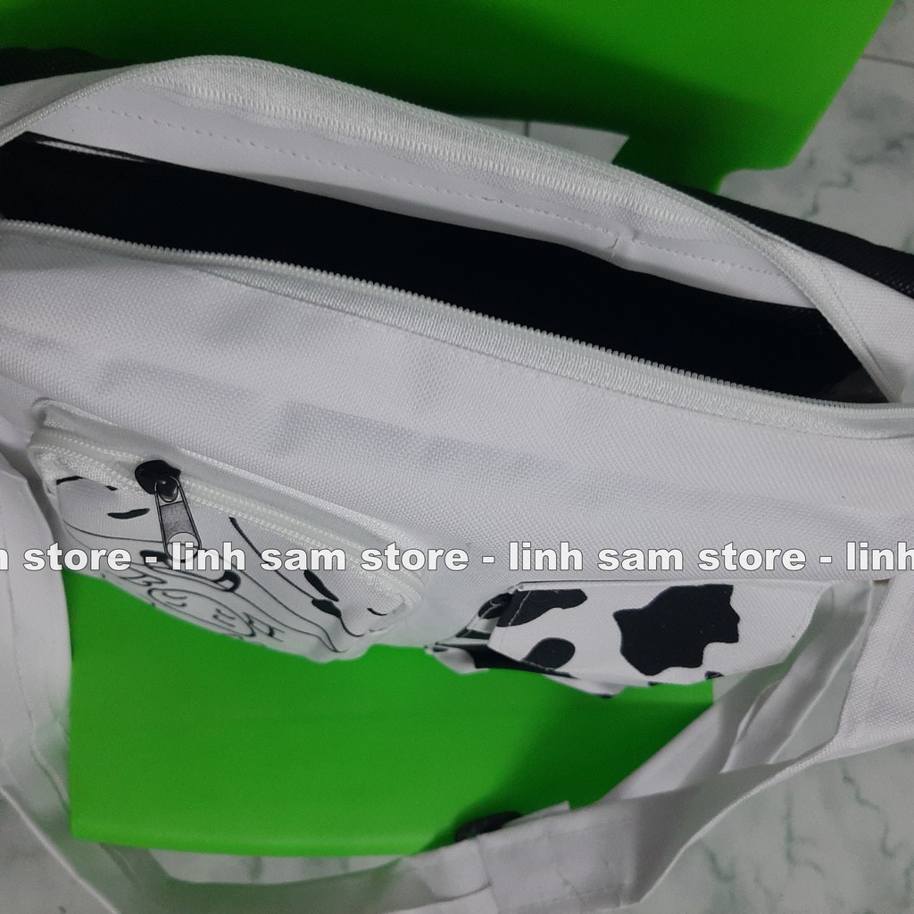 Túi xách đeo chéo nữ kiểu dáng mini bag Hàn Quốc thời trang canvas khóa kéo hai bò sữa ngăn ngang | BigBuy360 - bigbuy360.vn