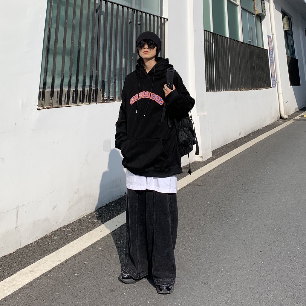 Áo hoodie đen nam nữ form rộng Yinxx phong cách ulzzang vải nỉ bông dày dặn HD36