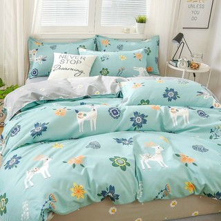 Bộ Ra Trải Giường 5 Món Cotton Hươu Trắng Xanh Cực Đẹp Phối M2-M4-M6-M8x2M