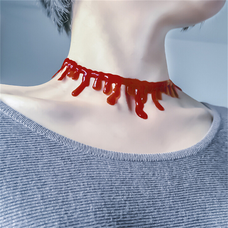 Vòng Cổ Choker Phong Cách Punk Rock Blood Red Stitch