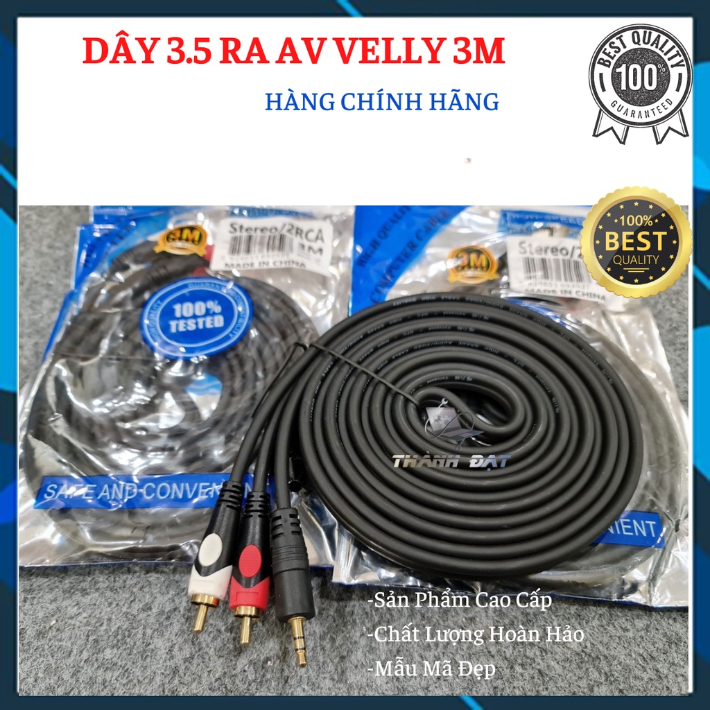 [CHÍNH HÃNG]. Dây 1 đầu 3.5 ra 2 AV chính hãng VELLY 3Met.Lõi đồng nguyên chất