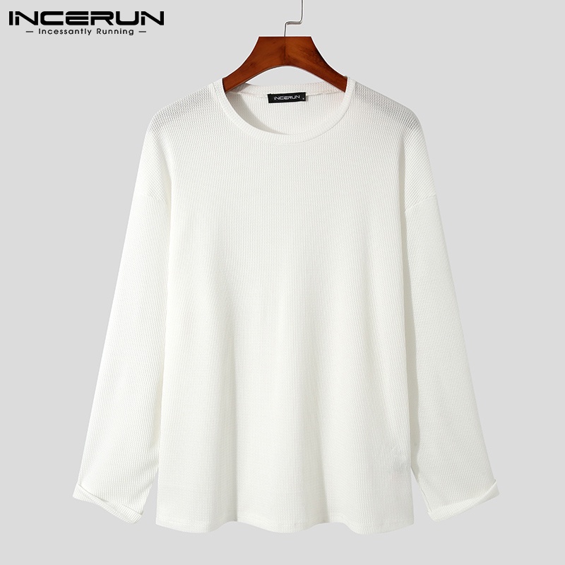 Áo thun INCERUN cổ tròn tay dài đơn giản thời trang dành cho nam